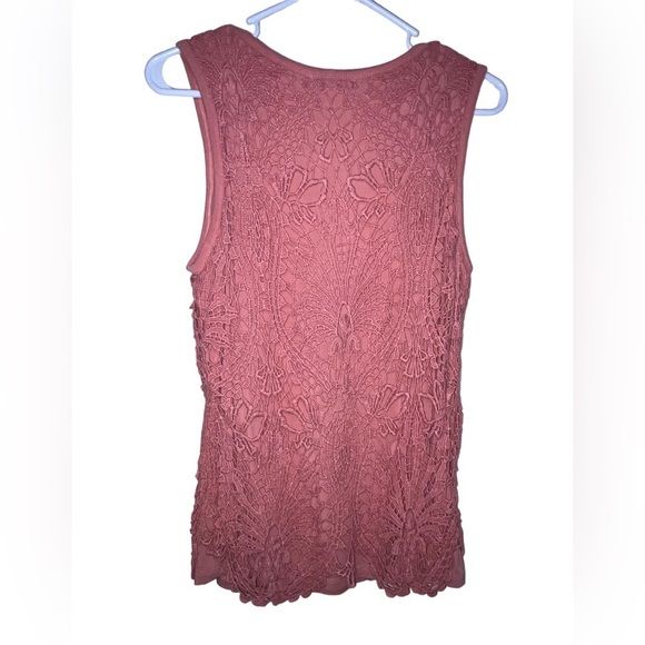 Democracy Crochet Lace Tank in Pink Large sleeveless shirt top Fully Lined - Picture 2 of 5